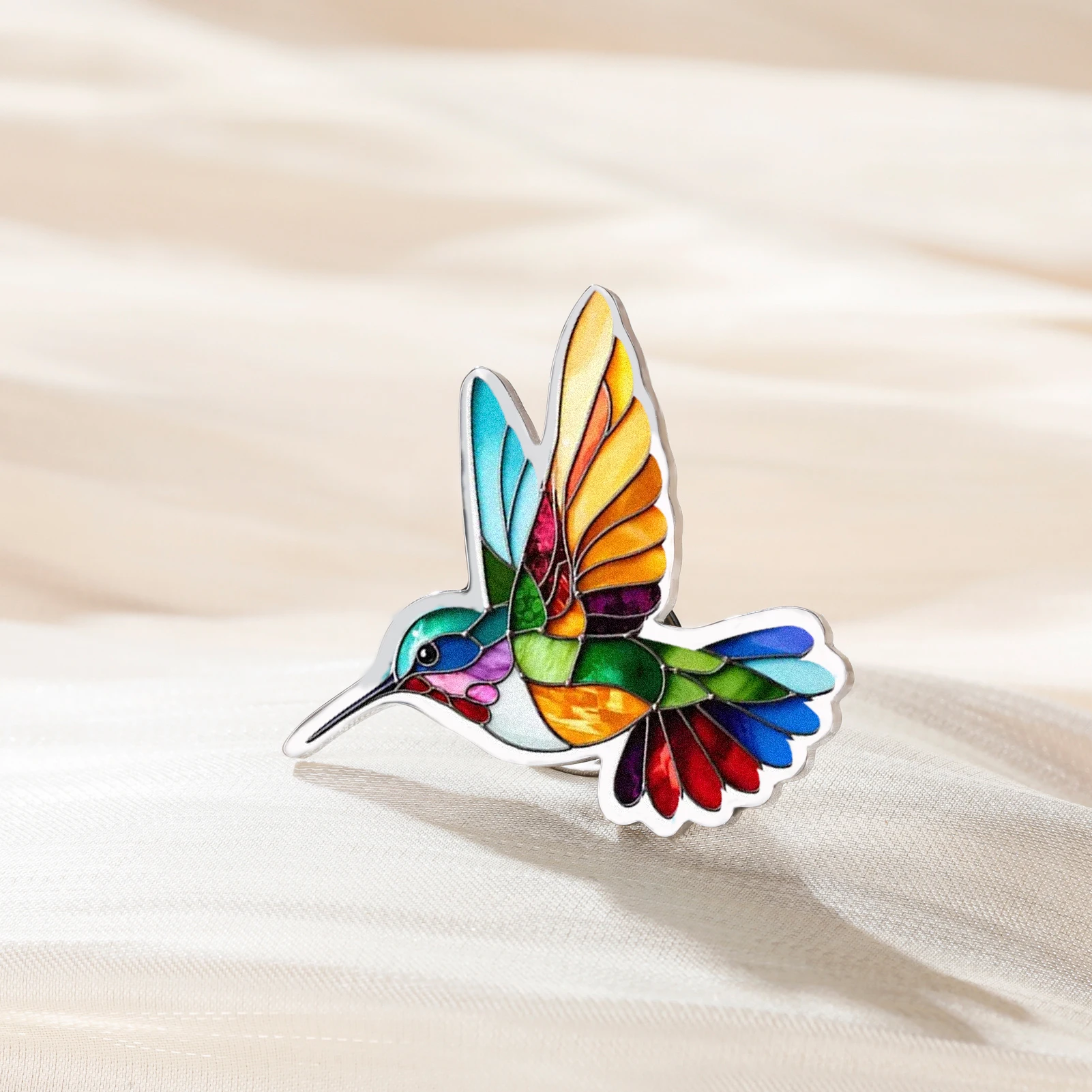 Unift Bunte Kolibri-Brosche, Edelstahl-Brosche, kreative Vogel-Metallbrosche, Mantel, Anzug, Corsage, Kleidungszubehör Image