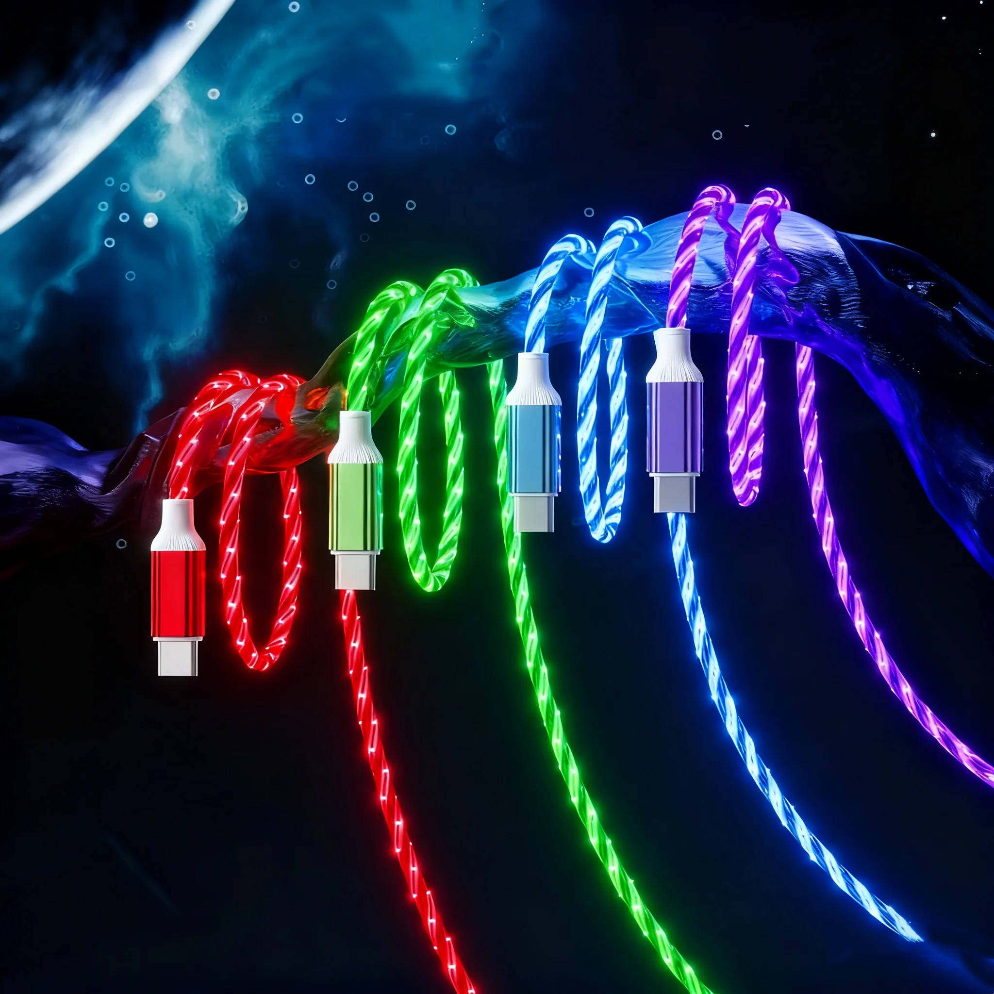 1 m leuchtendes Kabel Typ C Superschnellladung Handy-Ladekabel LED-Licht-Ladegerät für Samsung Xiaomi iPhone Charge USB Image