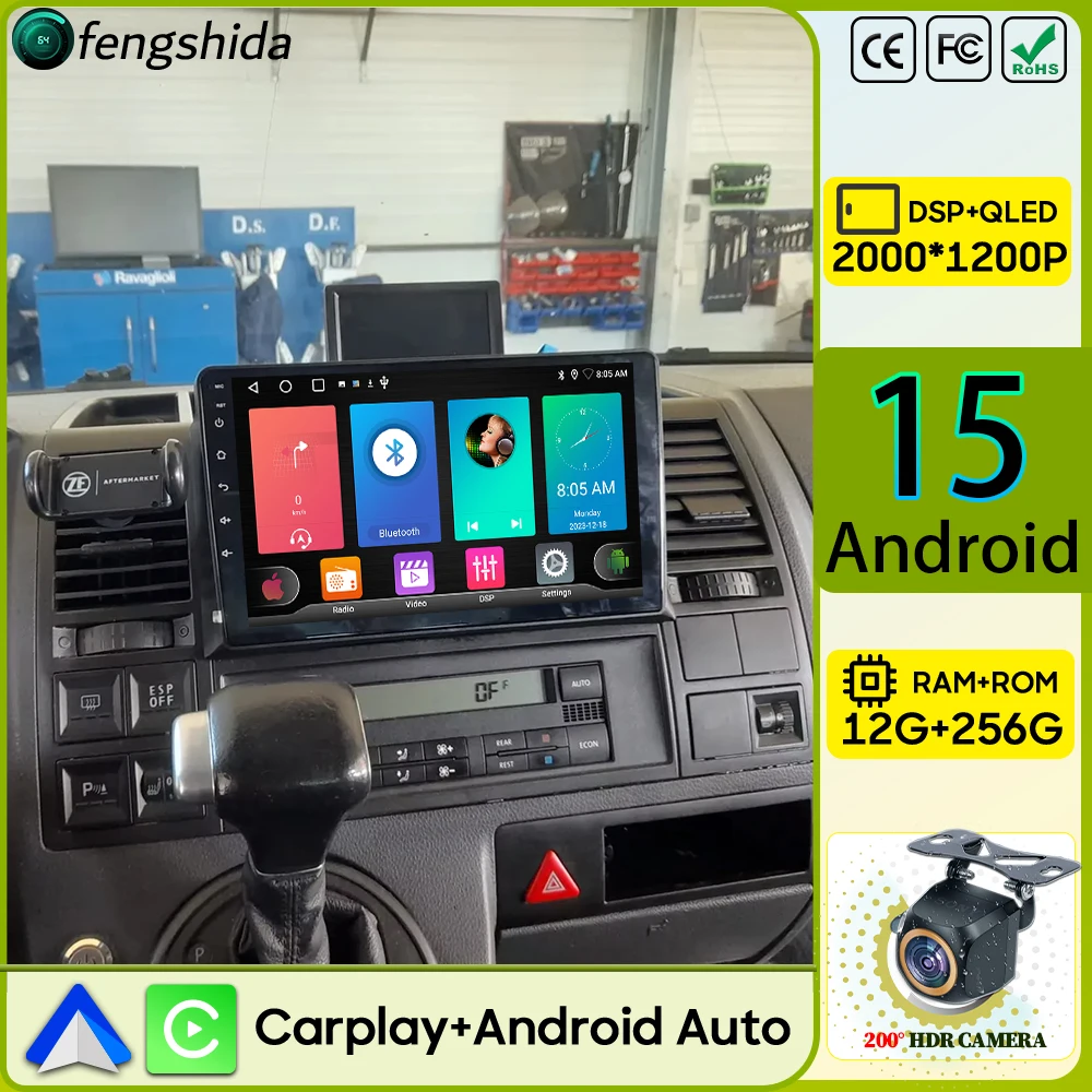 Auto Radio Carplay Für Volkswagen Multivan T5 2003 2004-2015 Navigation GPS Android Auto Stereo Bildschirm Video Autoradio 2k keine 2din Image