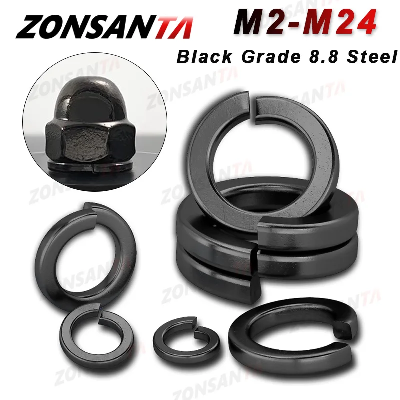 M2 M2,5 M3 M4 M5 M6 M8 M10 M12 M14 M16 M18 M20-M24 DIN127 GB93 Schwarze Federscheibe aus 8,8 Stahl mit geteiltem Verschluss, elastische Dichtung Image