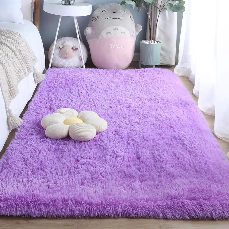 VIKAMA Einfarbiger Seiden- und Wollteppich, Schlafzimmer-Nachttischteppich, schmutzabweisend, für Wohnzimmer und Zimmer, Vollbodenmatte, Heimdekoration Image