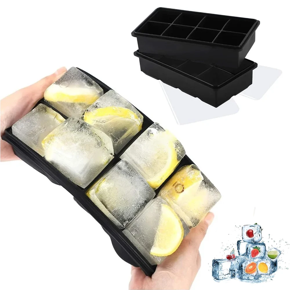 Große Eiswürfel-Silikonformen, 6/8/12 Eiswürfelformen, leicht zu lösende Eiswürfelformen für Gefrierschrank/Cocktail, Whiskey, Saft, BPA-frei, wiederverwendbar Image