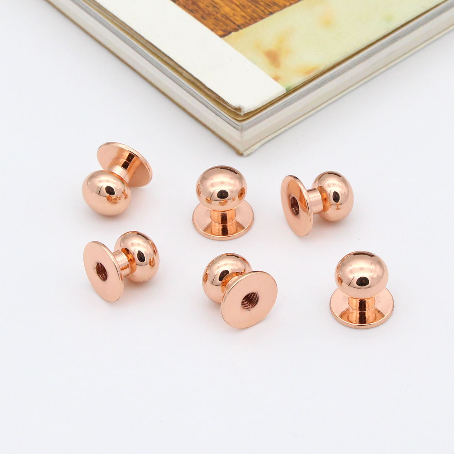 10 set di rivetti a vite da 10 mm, rivetti Chicago in oro rosa, rivetti a vite, rivetti posteriori per borse, rivetti a perno
