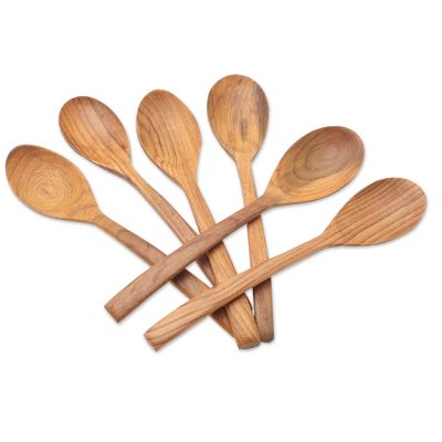 Warm Memory,'Handcrafted Teak Wood Spoons from Bali (Set of 6)'