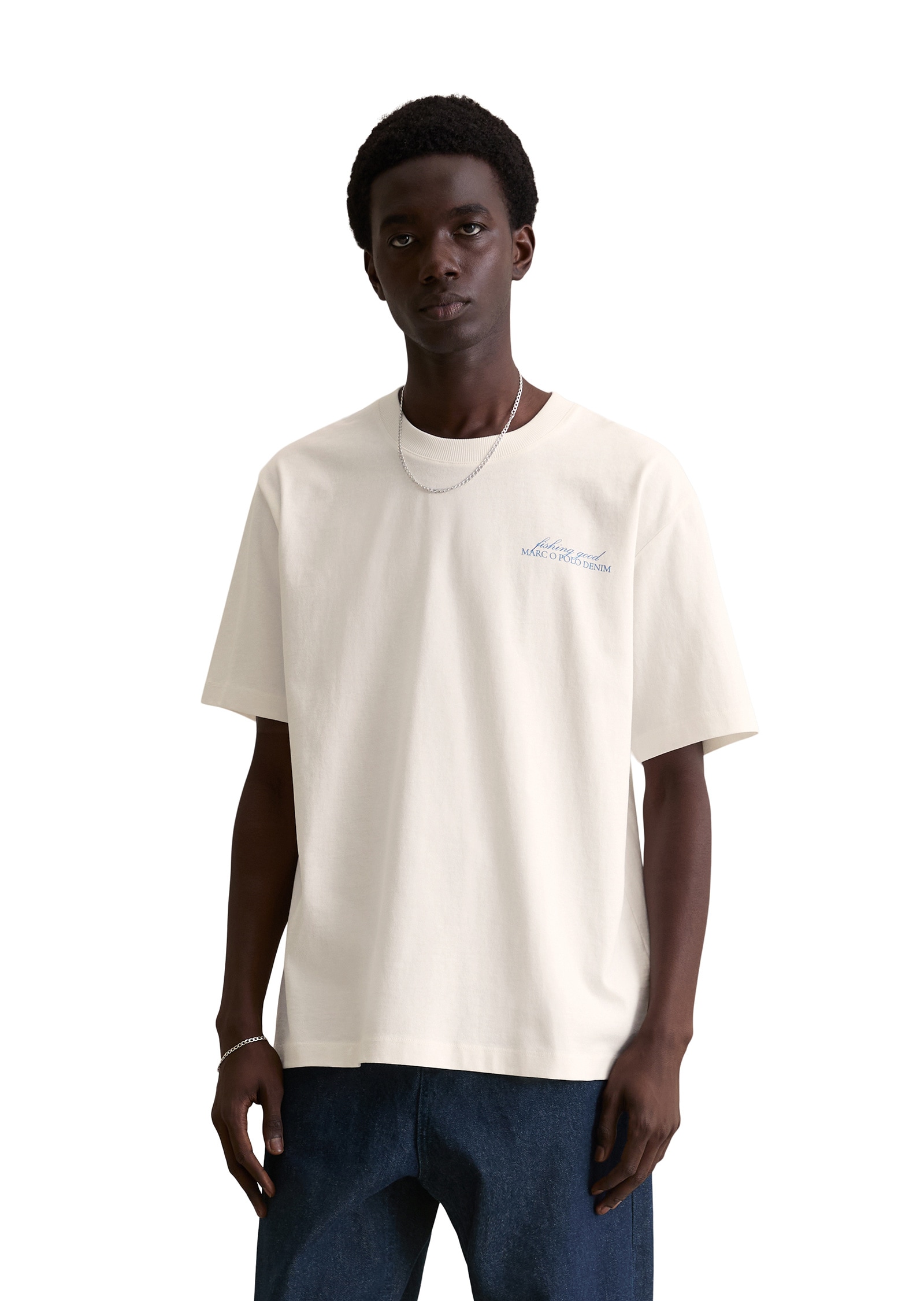 T-Shirt MARC O'POLO DENIM "mit Print auf Vorder- und Rückseite", Damen, Gr. M, sanftes weiß, Obermaterial: 100% Baumwolle, unifarben, Basic, oversize, Rundhals, normaler Saum, Shirts T-Shirt