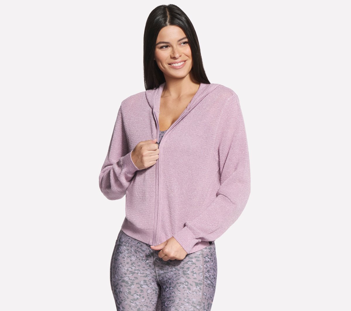 Skechers Women's Shine Hooded Full Zip Jacket | Size Small | Mauve/Purple | Cotton/Cotton/Nylon