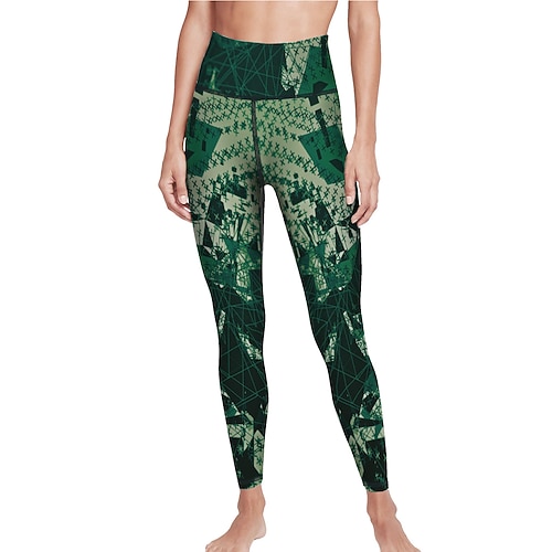 Damen Gym Sport leggings Yogahose Hoher Taillenbund Elasthan Grün Grau Purpur Kurz geschnittene Leggings camuflaje Bauchkontrolle Kolbenheber Kleidung Yoga Fitness Fitnesstraining Laufen / Sportlich Image