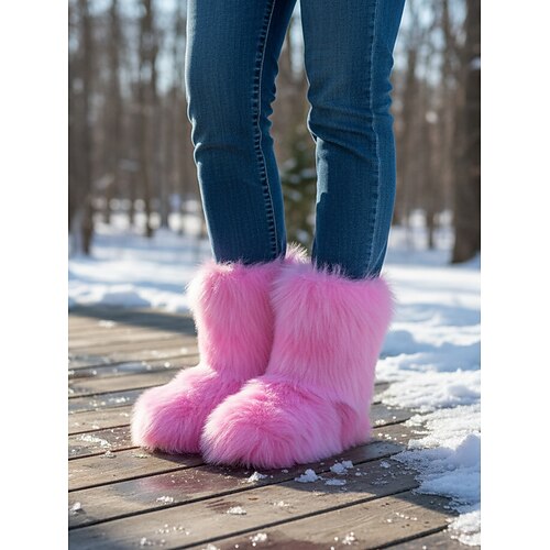 Bunte Damen-Winterstiefel aus Kunstfell – weich, warm und kuschelig, perfekt für kaltes Wetter, den Alltag und die Feiertage Image