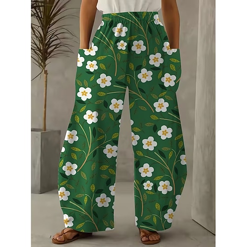 Damen Weites Bein Hosen Hose Urlaub Lässig Volle Länge Hohe TaillePantsSt. Patrick Tag Grafik Kleeblatt Kordelzug Tasche Elastischer Bund Bequem Atmungsaktivität Mikroelastisch Lässig Täglich Urlaub Image