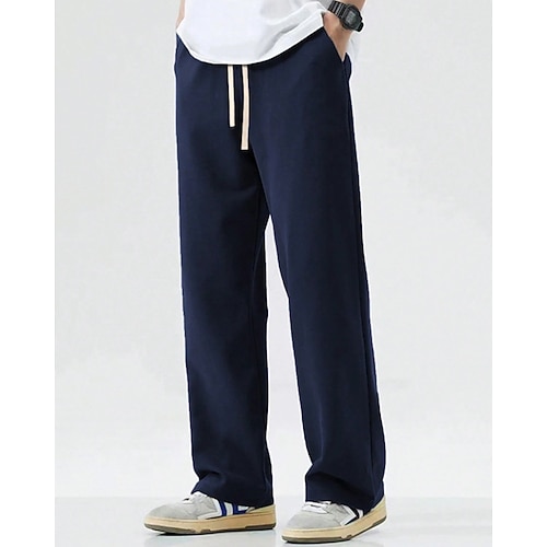 Herren Jogginghose Hose Baggy-Hosen Gerade geschnittene Sweatpants Kordelzug Tasche Elastischer Bund Einfach Komfort Weich Outdoor Täglich Ferien Mode Klassicher Stil Schwarz Marineblau Mikroelastisch Image
