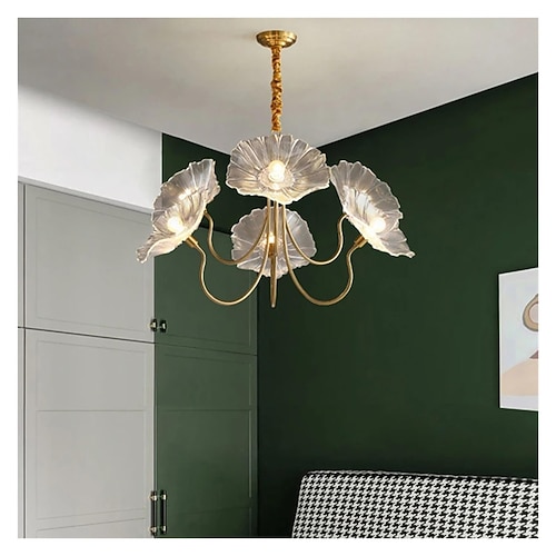 Moderner, luxuriöser LED-Deckenleuchter mit goldenem Blumendesign für Wohnzimmer, Schlafzimmer, Esszimmer und Küche, Pendelleuchte mit E14-Fassung. Image