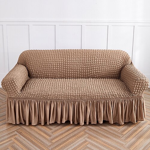 Sofabezug aus Tüll mit Rockteil, komplett elastisch, staubdicht, rutschfest, Sofaschutz, Kissenbezug, dehnbare Sofadecke für Wohnzimmermöbel Image