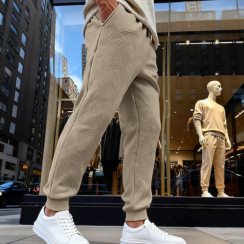 Herren Jogginghose Hose Freizeithose Jacquard Kordelzug Tasche Einfach Komfort Atmungsaktiv Outdoor Täglich Ferien Mode Klassicher Stil Armeegrün Schwarz Mikroelastisch Image