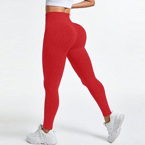 Damen Kompressionshose Enge Laufhosen Yoga-Leggings Bauchkontrolle Hohe Taille sportlich Sport Pilates Unterteile Einfarbig Dunkelgrau Rot Blau Sport Sportkleidung Image