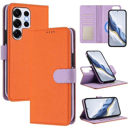 Handy Hülle Handyhüllen Für Samsung Galaxy S25 Ultra Plus S24 Ultra Plus S23 Ultra Plus S24 FE S22 Plus Ultra S23 FE Brieftaschenhülle Mit Ständer Unterstützt kabelloses Laden Mit Handgelenkschlaufe Image