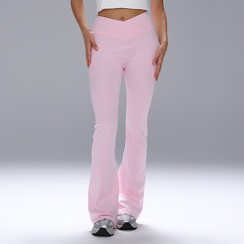 Damen Kompressionshose ausgestellte Leggings Yoga-Leggings Po-Lifting Bauchkontrolle Hohe Taille sportlich Sport Pilates Unterteile Einfarbig Rosa Sport Sportkleidung Image