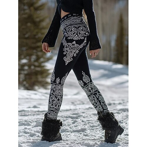 Damen Leggings Urlaub Vintage Ethno-Stil Volle Länge Hohe Taille Grafik Abstrakt 3D-Druck Schnelltrocknend Atmungsaktivität Weich Dehnbar Täglich Athleisure Sport Schwarz cremefarben Grau Frühling Image