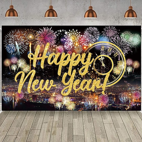 Silvester Tapisserie Banner Decke glückliches neues Jahr Niedlich Romantisch Modern Schlafzimmer Wohnzimmer Wohnheim Jugendzimmer Studentenwohnheim Wandveranda Wohndeko Image