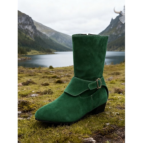 Braune Vintage-Stiefeletten aus Wildleder im mittelalterlichen Stil mit Schnallendetail für Damen – perfekt für Freizeit und Outdoor-Aktivitäten, Herbst und Winter Image