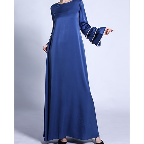 Damen Langes Kleid Maxikleid Satinkleid Schwingkleid Elegant Mode Klassisch Trompetenärmel Täglich Outdoor Ausgehen Normale Passform Einfach Langarm Rundhalsausschnitt Blau Karamell Gelb Mauva Sommer Image
