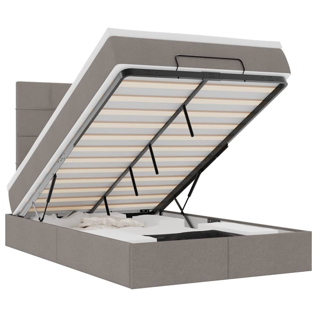vidaXL Ottoman-Bett mit Matratze & LEDs Taupe 120x200 cm Stoff Image