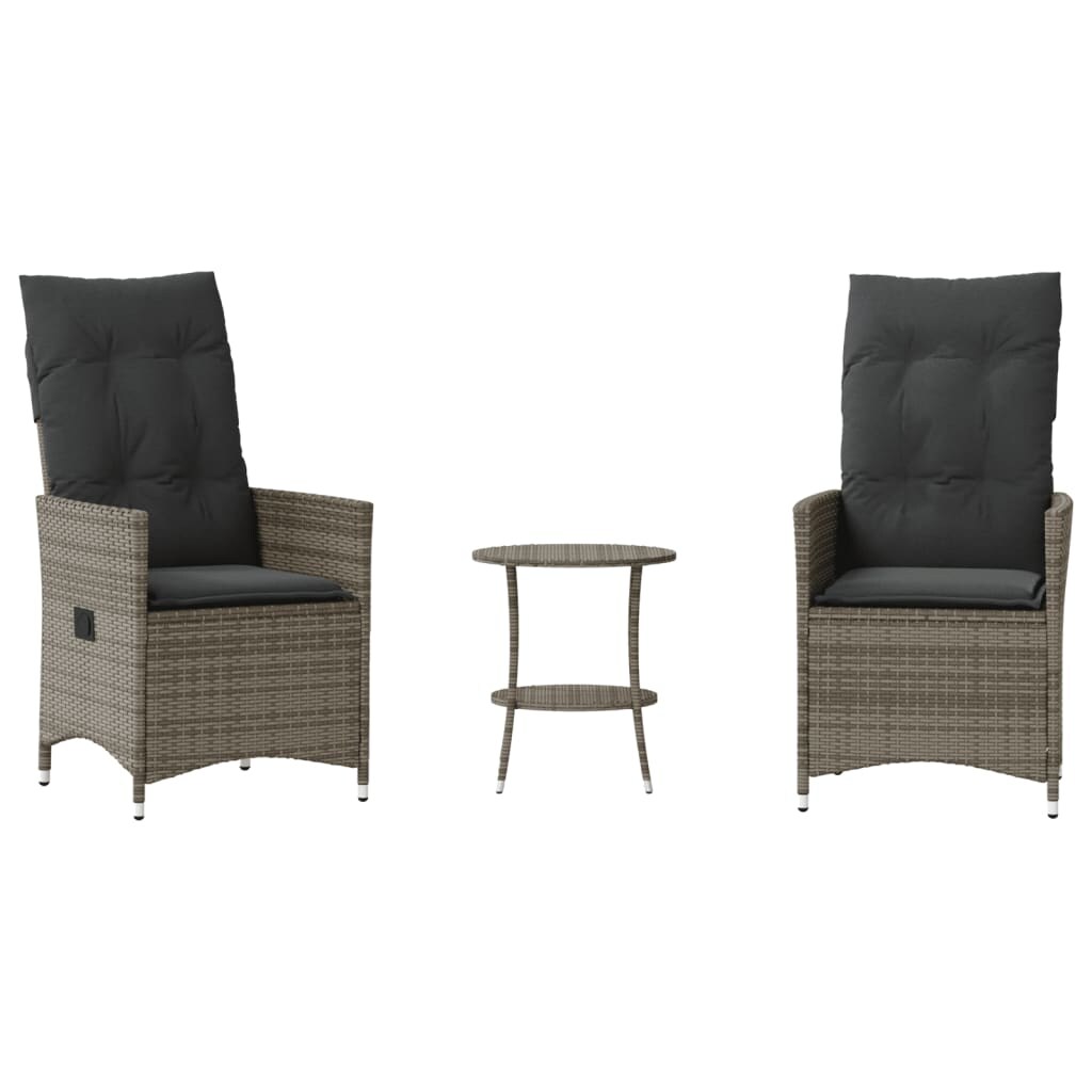 vidaXL 3-tlg. Bistro-Set mit Kissen Grau Poly Rattan Image