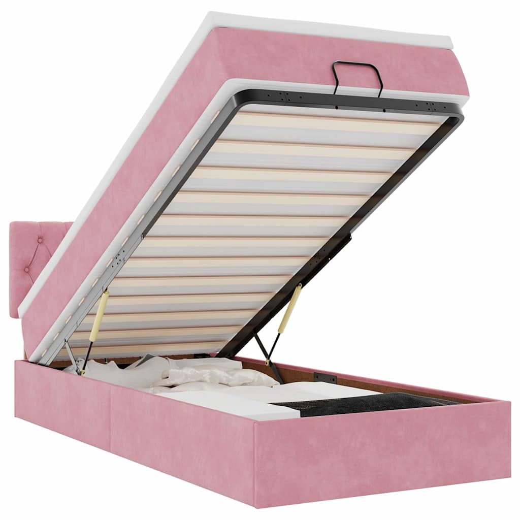 vidaXL Ottoman-Bett mit Matratze & LEDs Rosa 90x200 cm Samt Image