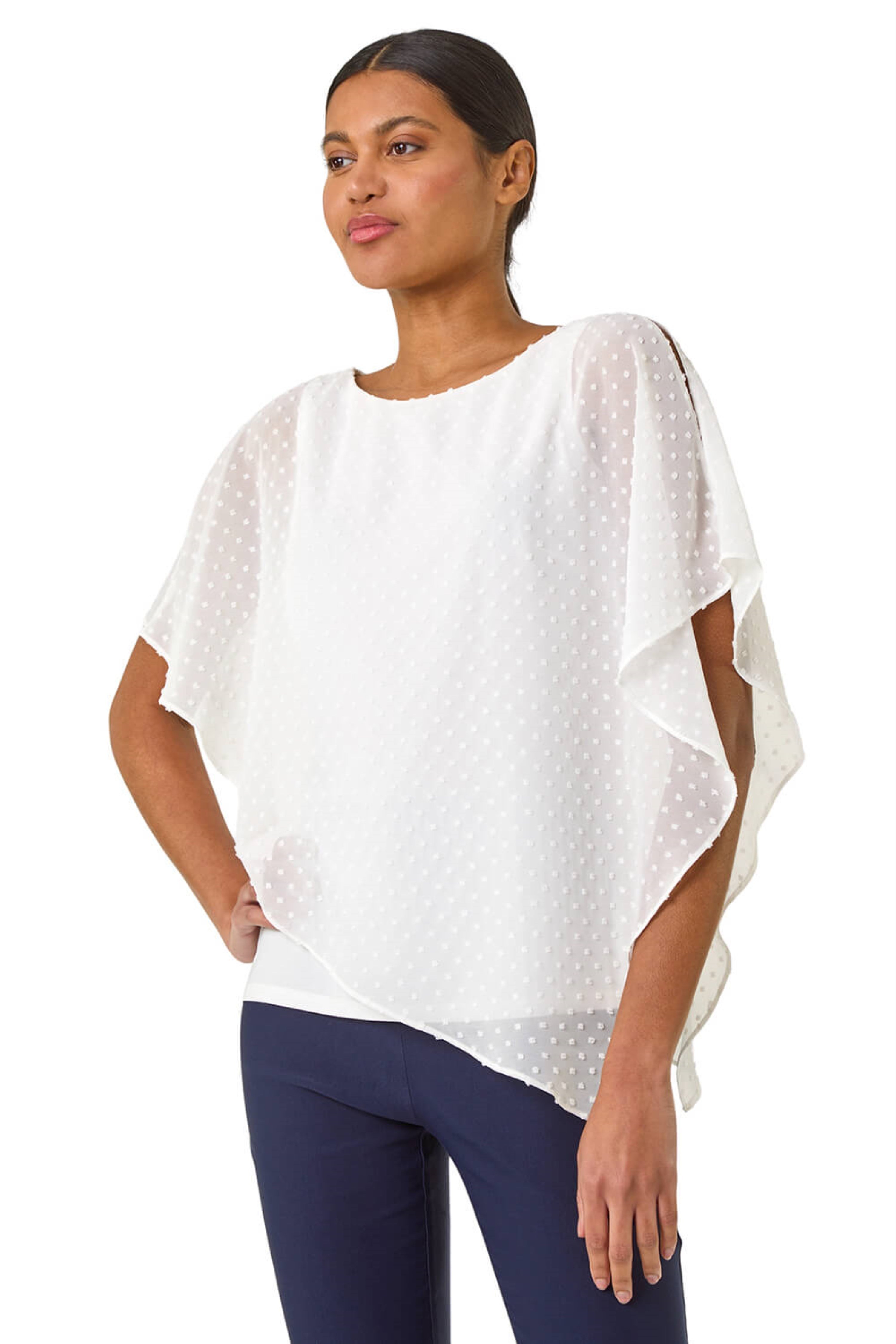 Roman Womens Asymmetric Dobby Overlay Top - Ivory - Size 10 UK | Roman Sale | Discount Designer Brands