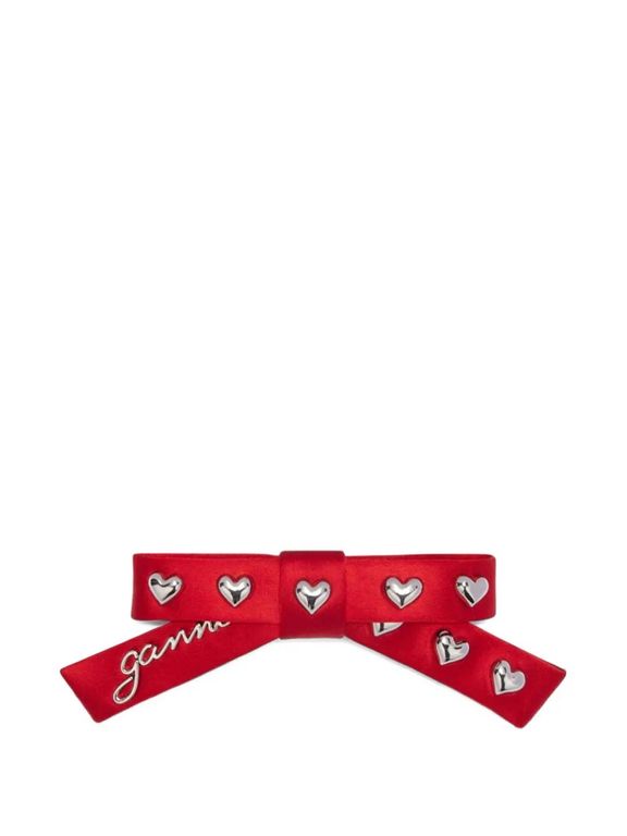 Heart-Studs Bow-Motif Hair Clip - Red - Ganni Hair