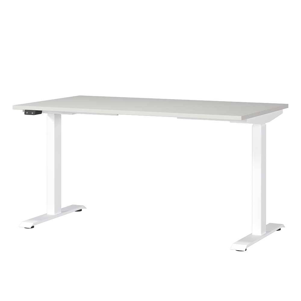 Schreibtisch Höhenverstellbarer Schreibtisch in Weiß und Grau mit T Gestell