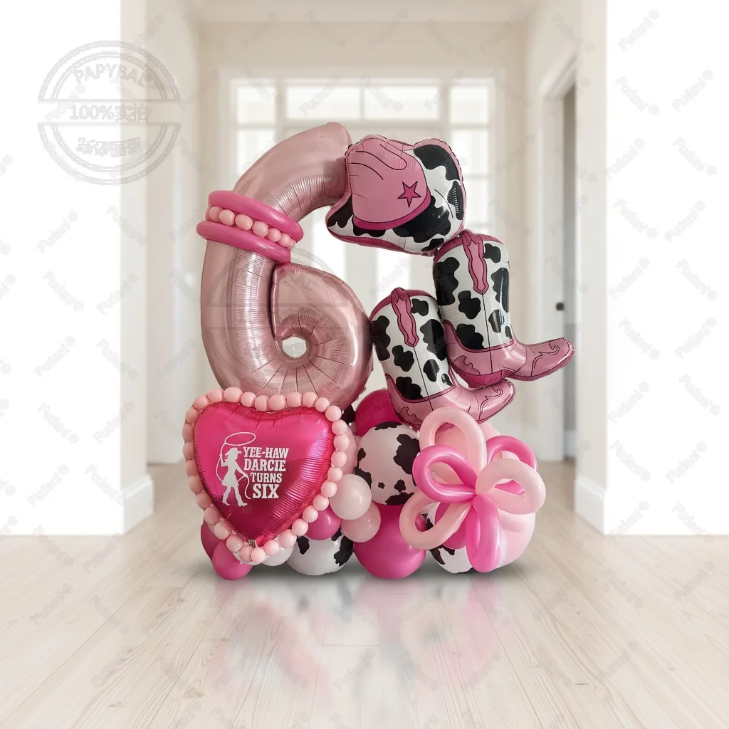43 Stück Cowboyhut Stiefel Ballon Rosa Zahl Geburtstag Ballon Set Cowgirl Thema Party Dekoration Festival Fotografie Requisiten Image