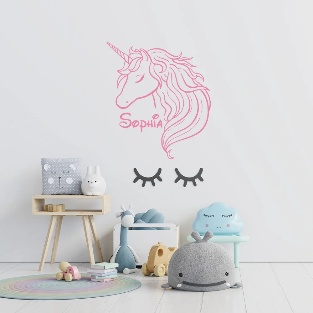 1pc Kreative Personalisieren Benutzerdefinierte Name Einhorn Vinyl Küche Wand Aufkleber Tapete Dekor Wohnzimmer Schlafzimmer Abnehmbare Dekoration