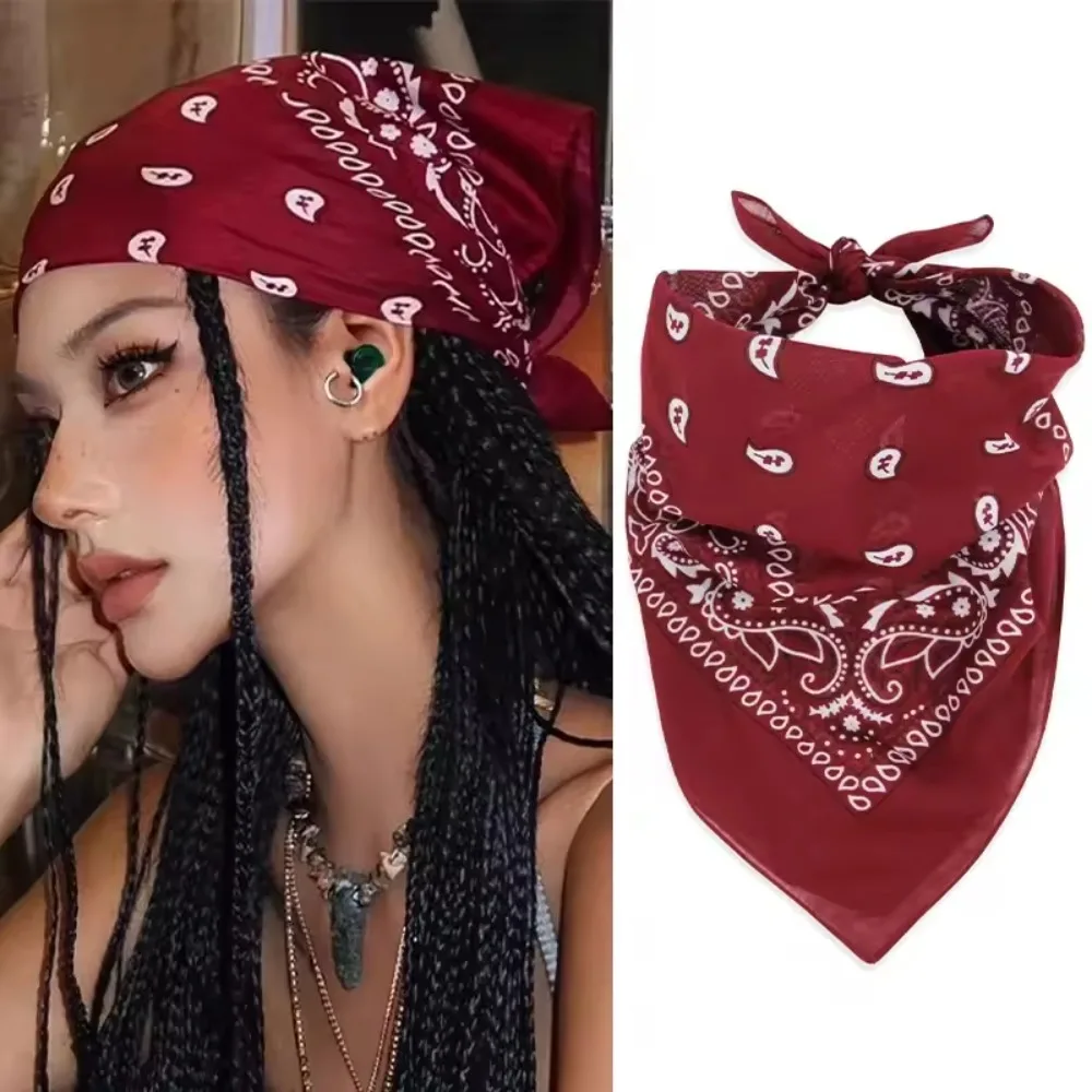 Mode Hip Hop Weinrot Haar Schal Unisex Retro Quadratische Schals Kopfbedeckung Bandana Haarband Hals Handgelenk Wrap Band Zubehör Image
