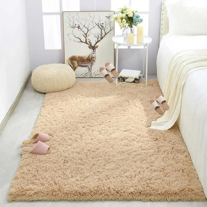 Shag Wohnzimmer Seide Wolle Teppich Hause Schlafzimmer Bett Volle Boden Matte Nordic Sofa Nicht-Slip Matte Einfache Wind plüsch Kissen Image