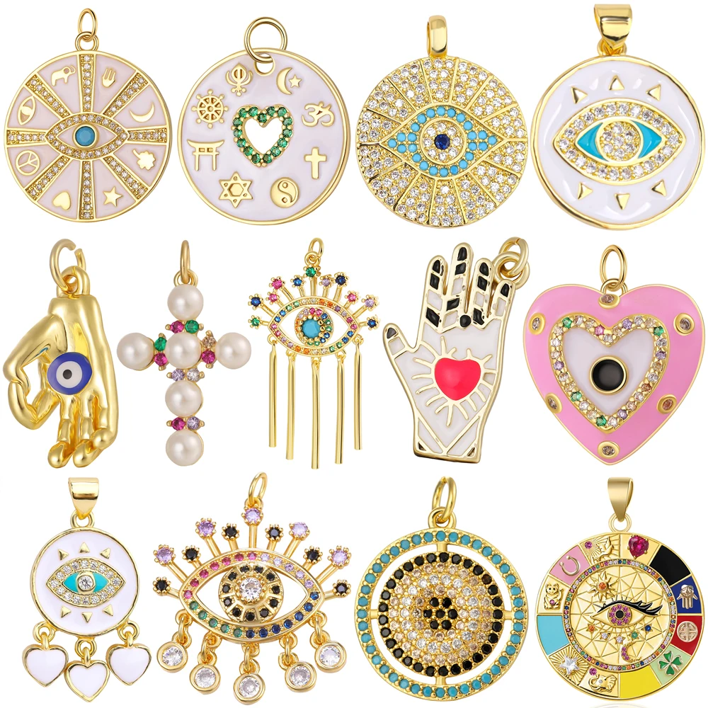 Juya 18K vergoldete handgefertigte Emaille, religiöser Hinduismus, Judentum, griechischer böser Blick, Charms für DIY-Anhänger, türkische Schmuckherstellung Image
