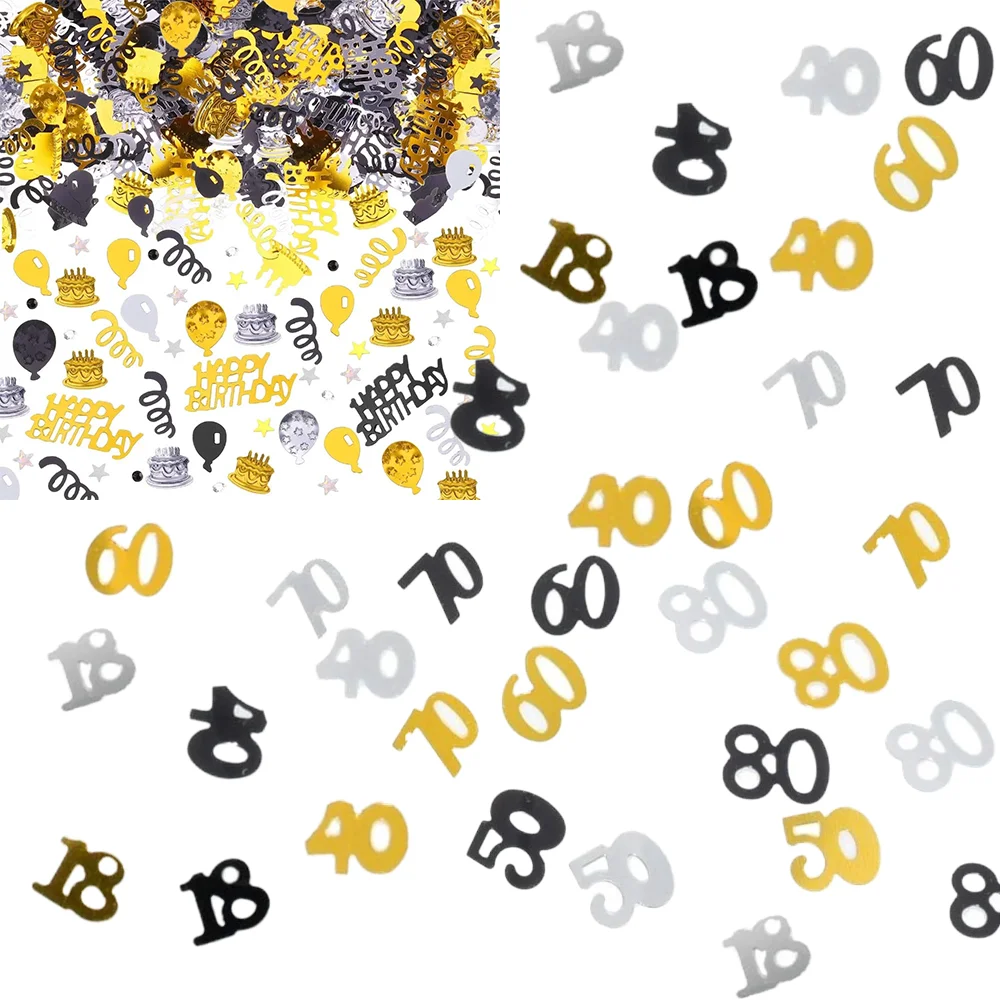 30 g/15 g goldenes schwarzes Silber 18 30 40 50 60 Zahlen bunte Tischkonfetti für Jubiläums-Geburtstagsfeier-Dekoration