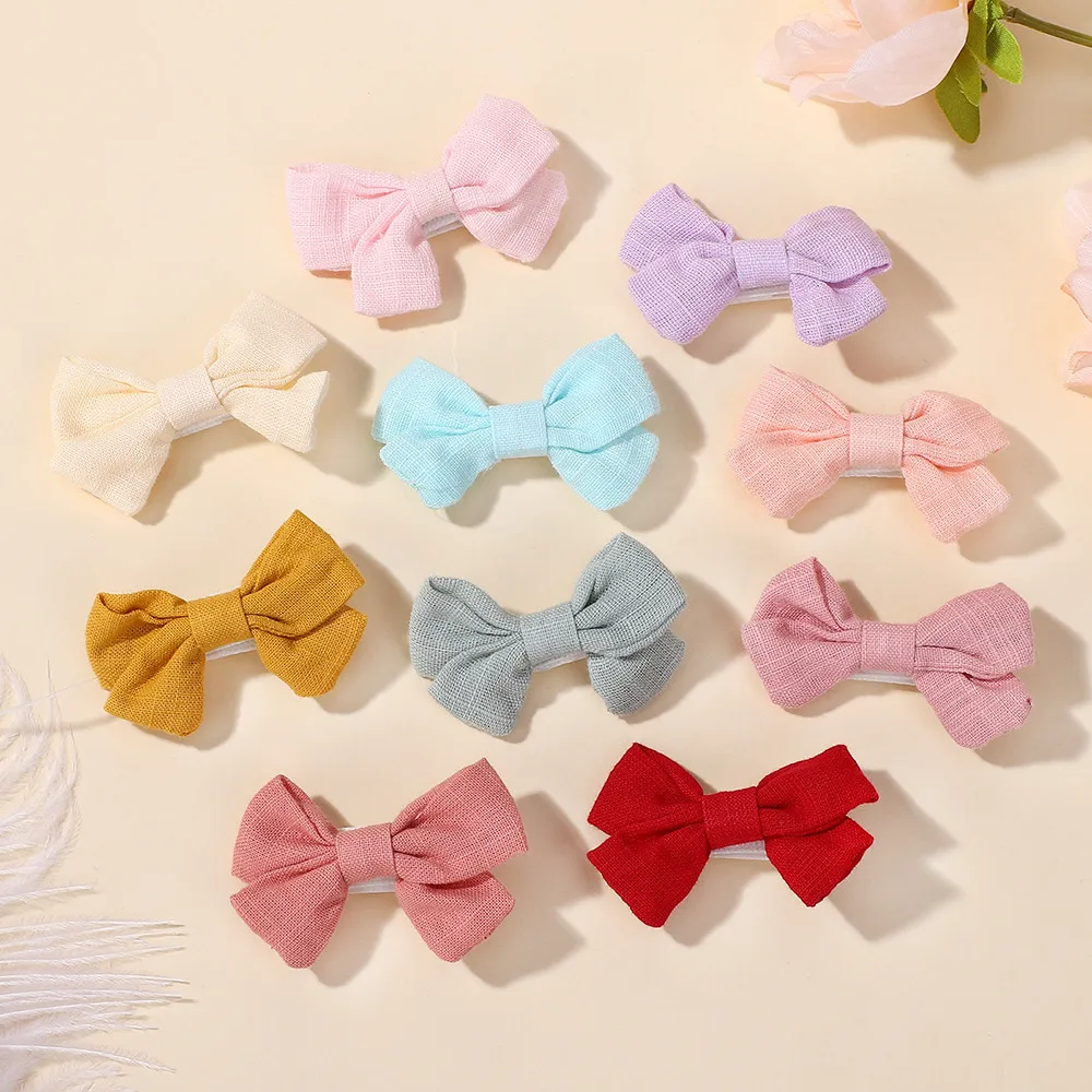 Zufällige Farbe, 20 Stück, Haarspangen für Mädchen, Haarschleifen, Kleinkind, Baumwolle, niedliches Haarnadel-Set, Band, Krokodilklemmen, Kinder-Haar-Accessoires Image