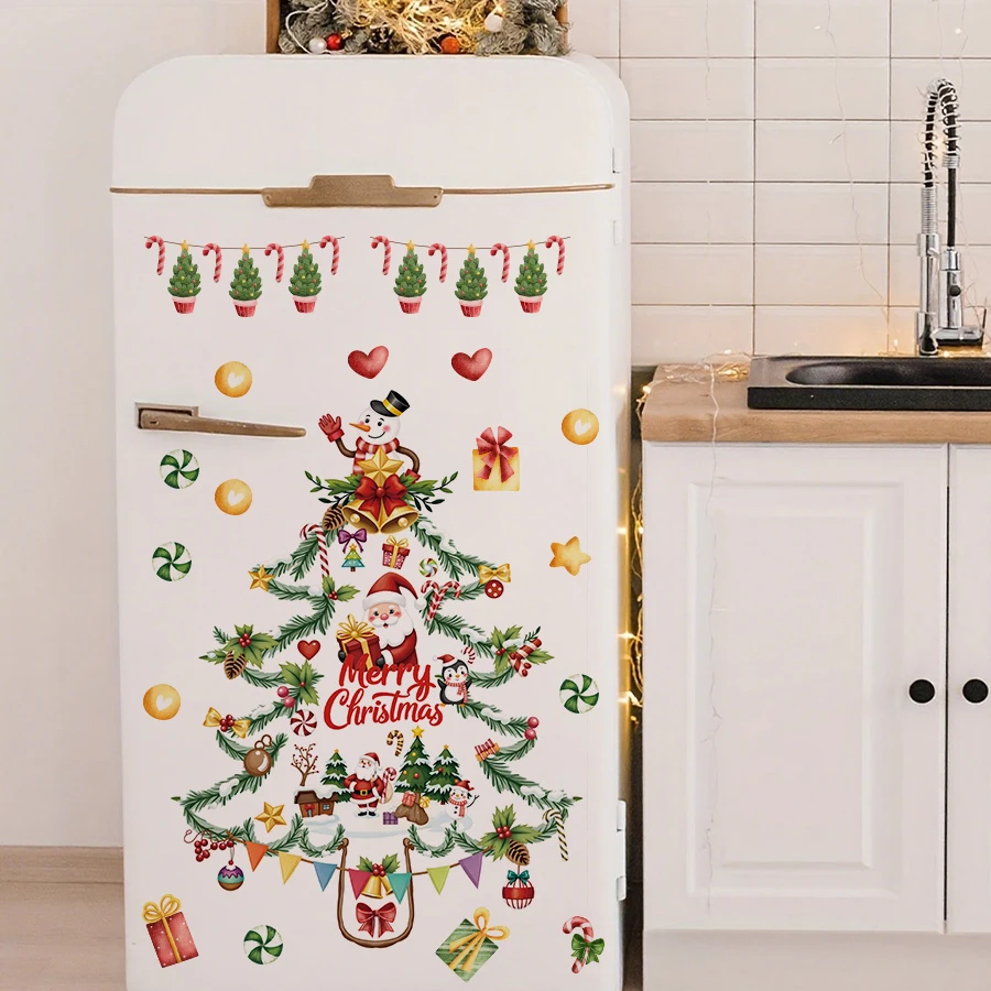 1pc Weihnachten Baum Wand Aufkleber Abnehmbare PVC Santa Claus Urlaub Dekorationen Für Schlafzimmer Kindergarten Party Wohnkultur Image