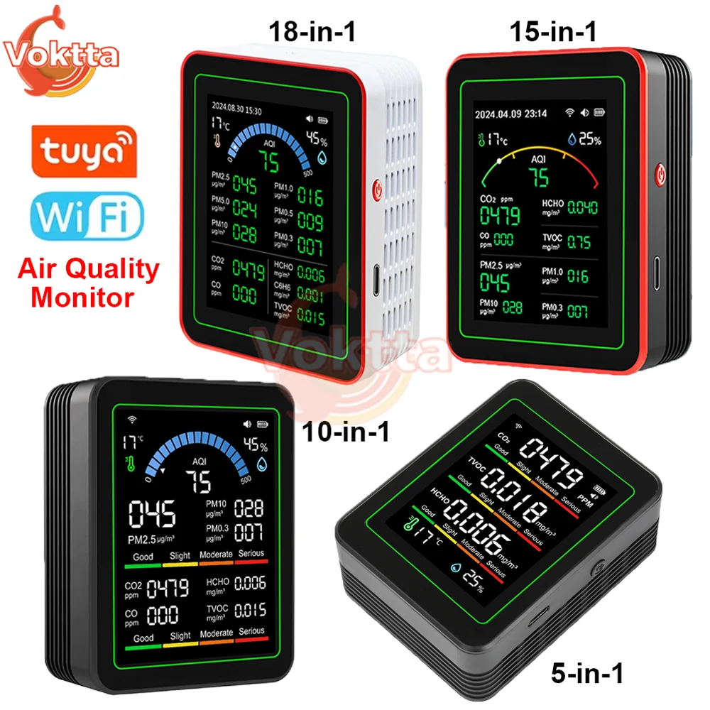 Tuya WiFi Multi-funktionale Smart Air Qualität Monitor CO2 CO Tester TVOC HCHO PM Formaldehyd Detektor Temperatur Feuchtigkeit Meter Image