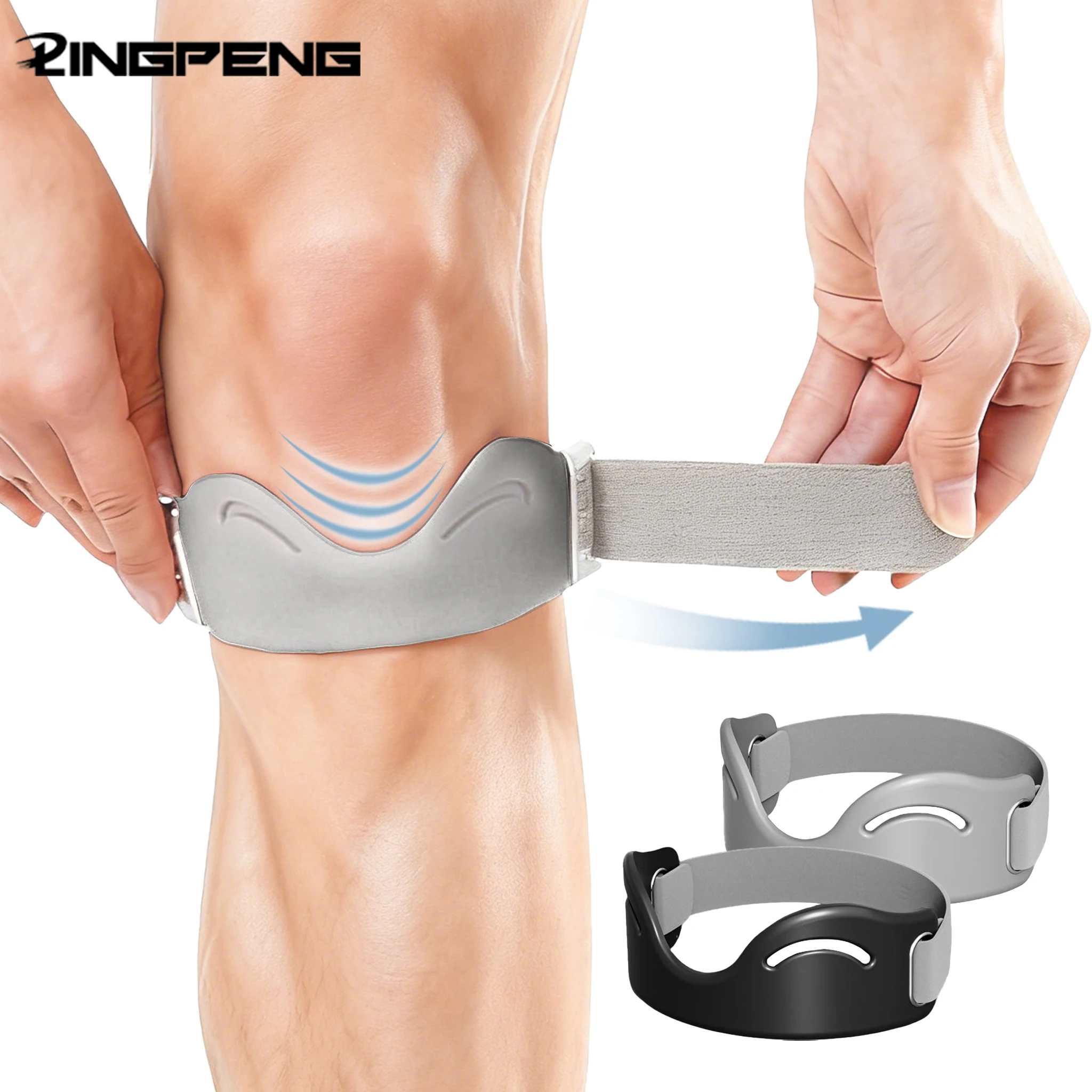 2 Stück Knieschützer, Patellar-Riemen, Lauf-, Fitness- und Sport-Knieschützer, atmungsaktiv, rutschfest, verstellbare Silikon-Knieschützer Image