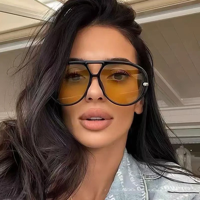 Wandern 2 stücke Übergroßen Pilot Oval Rahmen Anti Licht Gläser Frauen Punk Stil Vintage Doppel Strahl Shades Für Dame Outdoor brillen Image