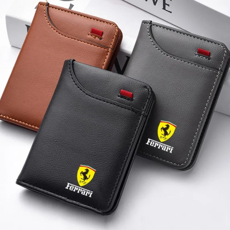 Portefeuille souple en cuir avec emblème de voiture, Mini porte-monnaie pour cartes de crédit, petit portefeuille Portable pour moto, accessoires de style Ferrari