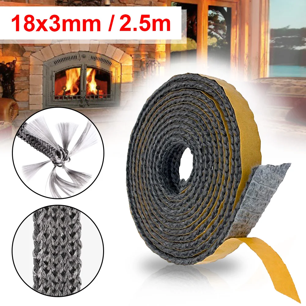 18 x 3 mm Kamin-Dichtungsband, Länge 2,5 m, offenes Herdseil, selbstklebendes Glas-Kamin-Tür-Herd-Dichtung, Kamin-Zubehör