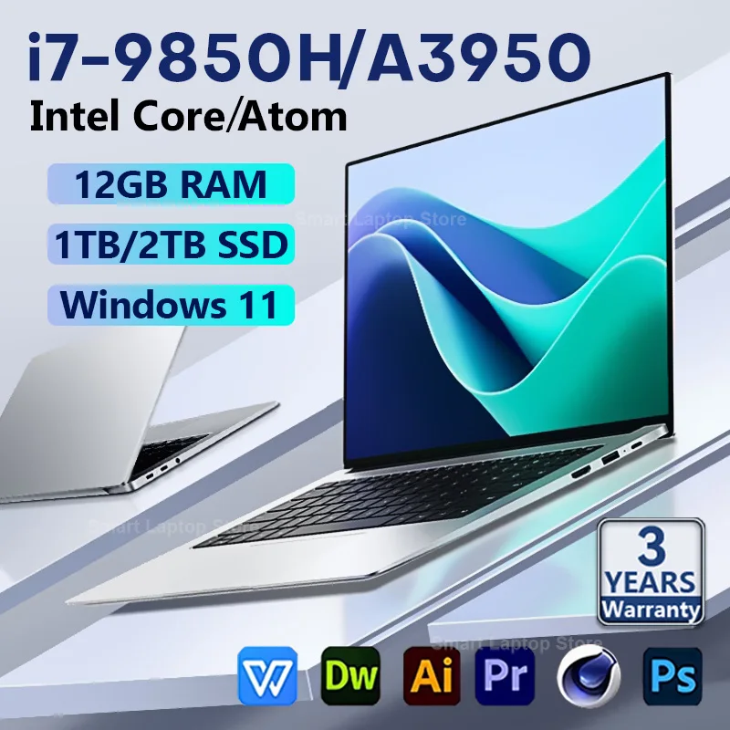 2026 Laptop Computer PC Intel Core i7 9850H Atom A3950 Home Notebook 14.1