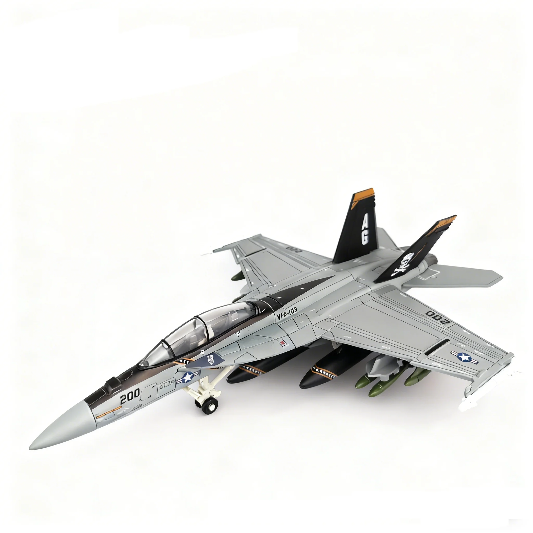 Replica in scala 1:72 F18 F-18 VF103 Grumman Tomcat Super Hornet F/A-18F Bandiera pirata Combattente US Navy Aereo Modello militare Giocattolo