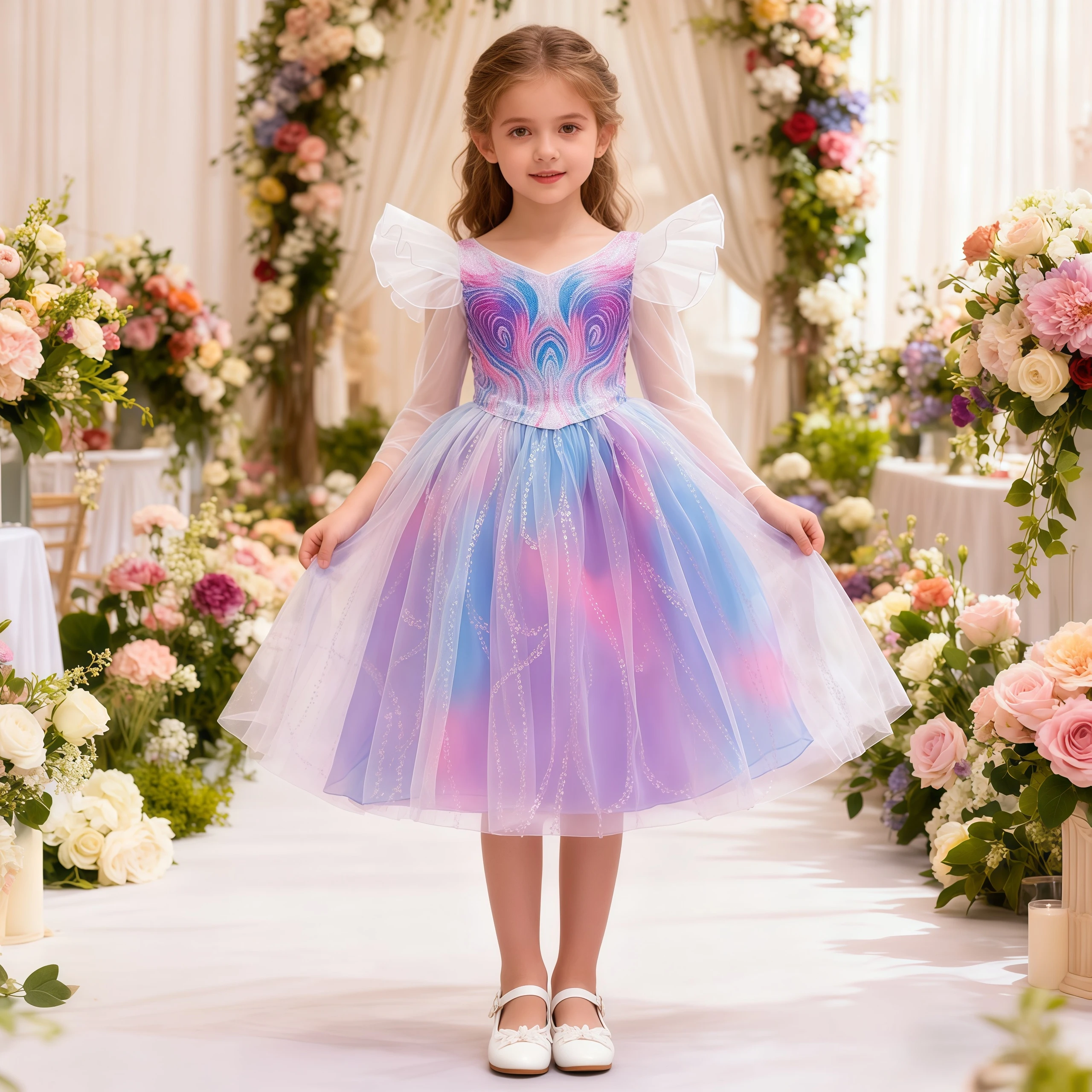 Children Good Witch Glinda Sequins Tulle Princess Dress For Flower Girls Birthday Party Wedding Carnival Halloween Vestidos