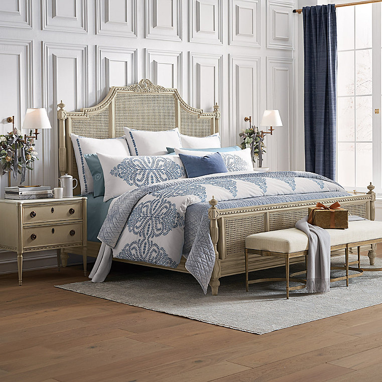 Beauvier/Etienne Bedroom Set in French Linen - King, Bed, Two Nightstands and Six-Drawer Dresser - Frontgate