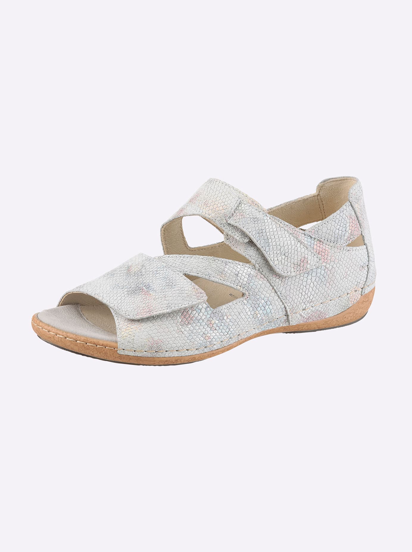 Sandalette WALDLÄUFER, Damen, Gr. 4,5, elfenbein, gemustert, Nubukleder, Schuhe Sandalette