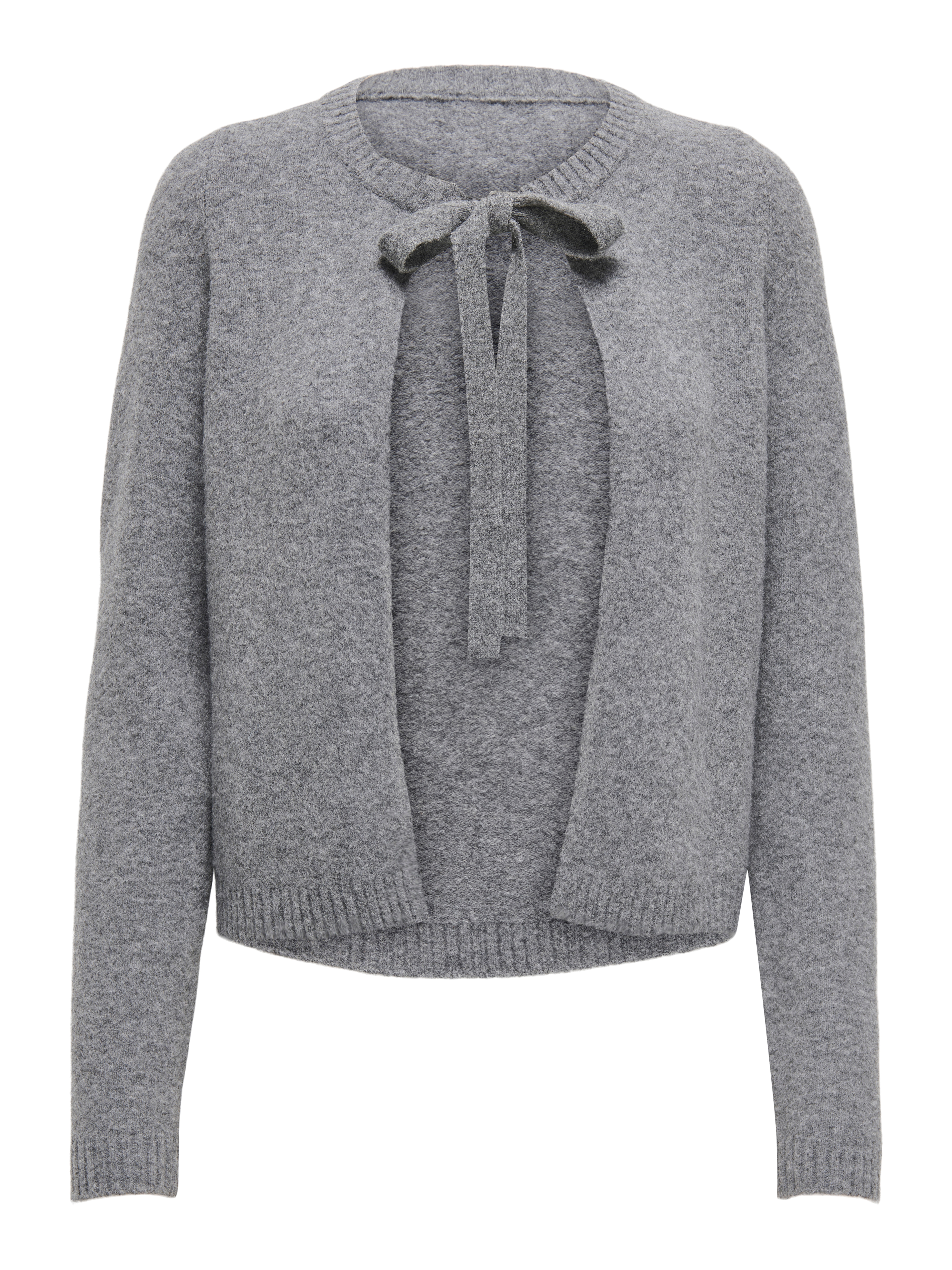 Strickjacke ONLY "ONLJESSIE LS ONE STRING CARDIGA KNT", Damen, Gr. XS, medium grau melange, Strick, Obermaterial: 35% Polyester, 30% Nylon, 25% Polyacryl, 7% Wolle, 3% Elasthan, unifarben, normal, Rundhals, Strickjacken Strickjacke