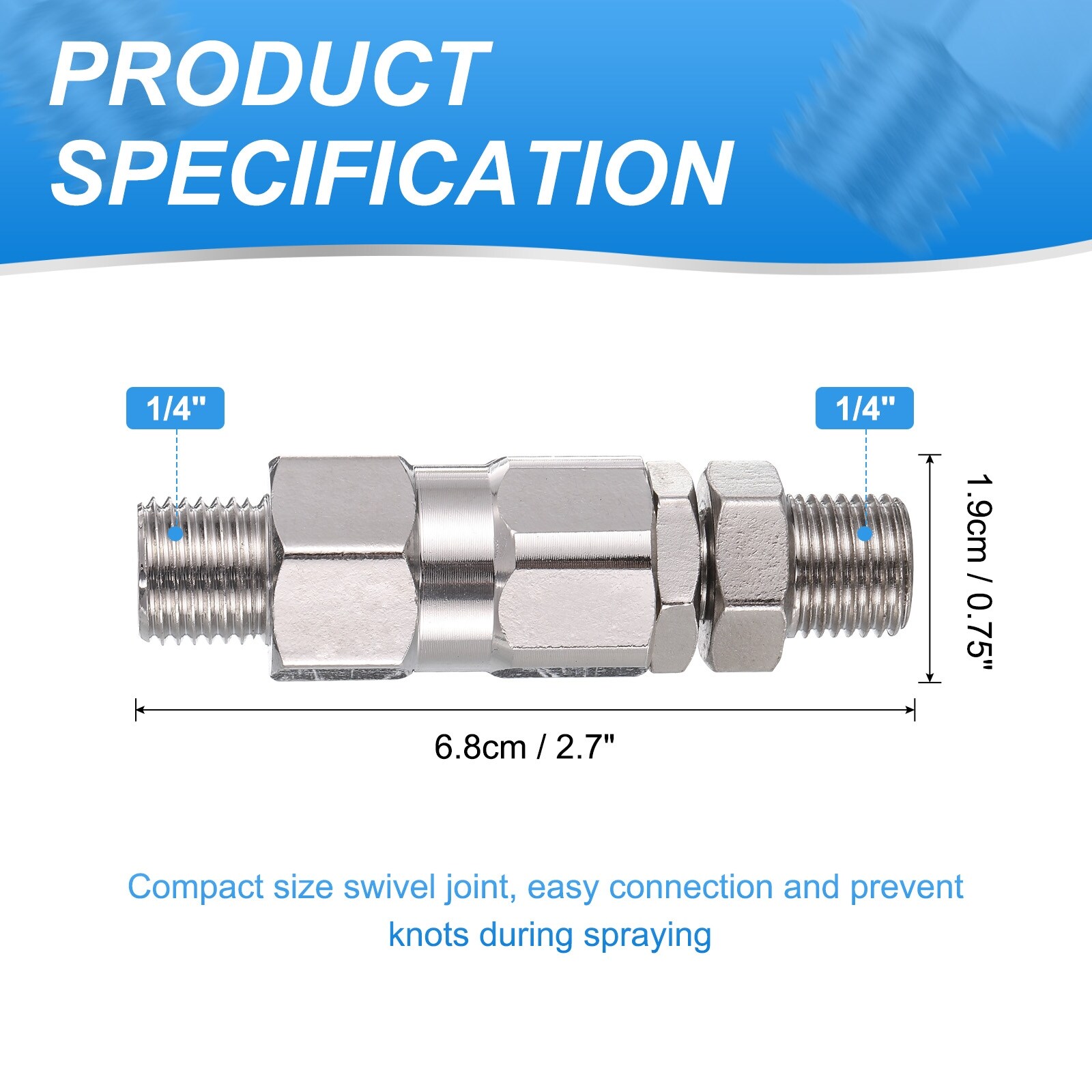 Sprayer Joint, 360 Degrees Rotate Stainless Steel Swivel Joint for Airless Sprayers Paint Spray Gun - Silver